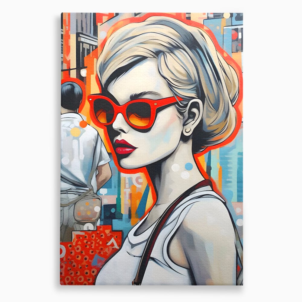 Tablou canvas cu tablou canvas cu portret stilizat de femeie, fara rama, pe sasiu de lemn